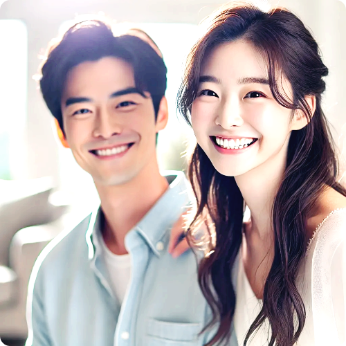 부부가 환한 미소 짓는 중.