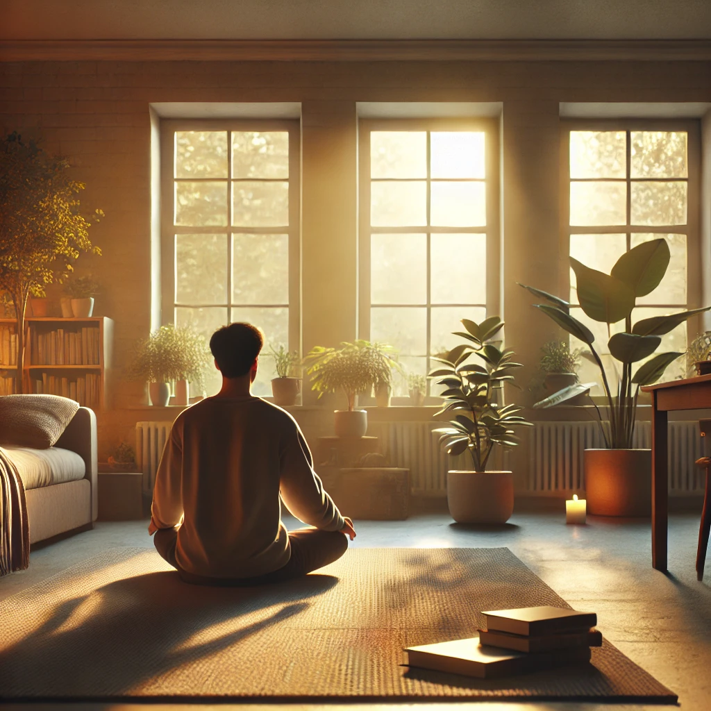스트레스 해소를 위한 명상과 심리적 안정의 분위기를 따뜻하게 담아낸 사진