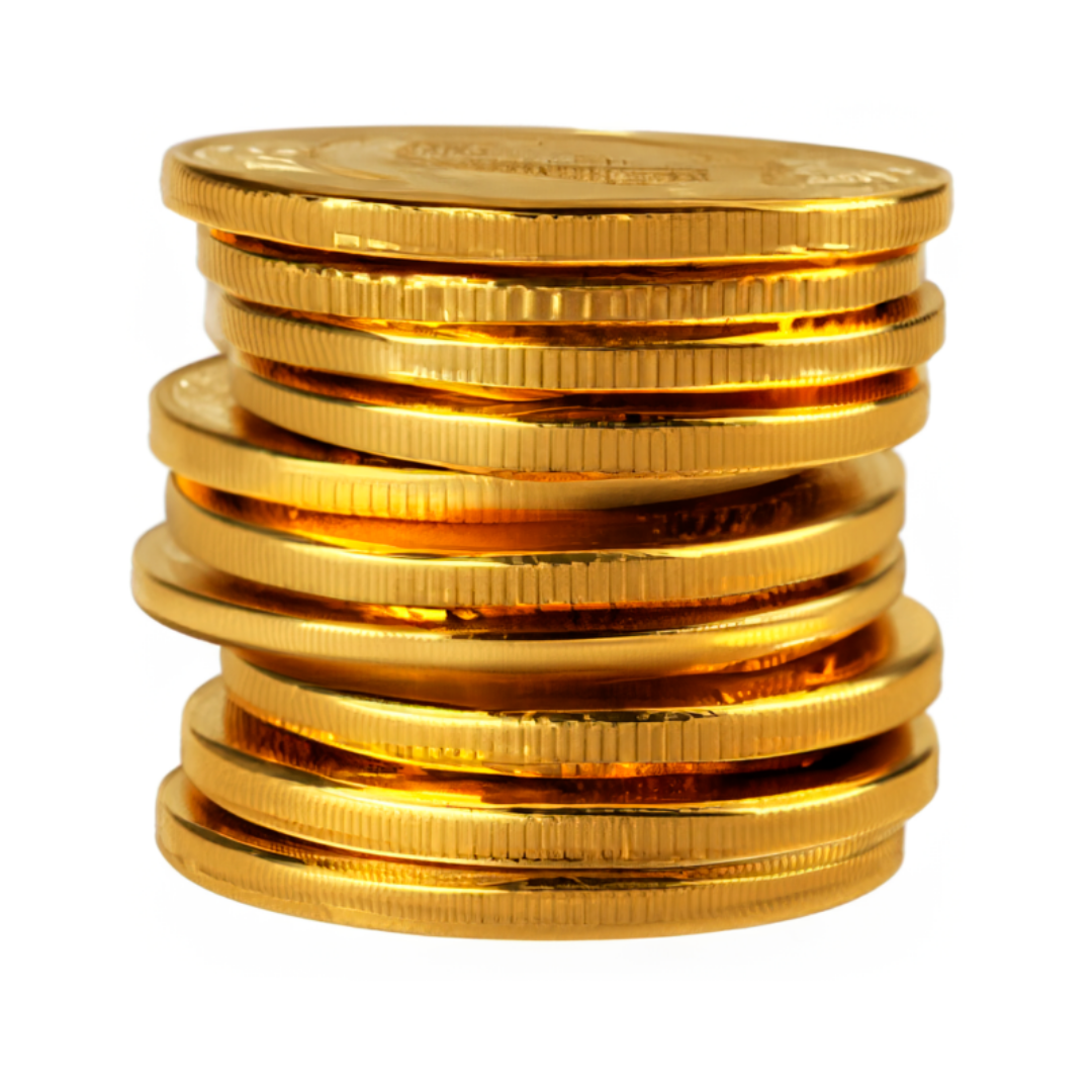 황금색 동전들이 잔뜩 쌓여 있다.