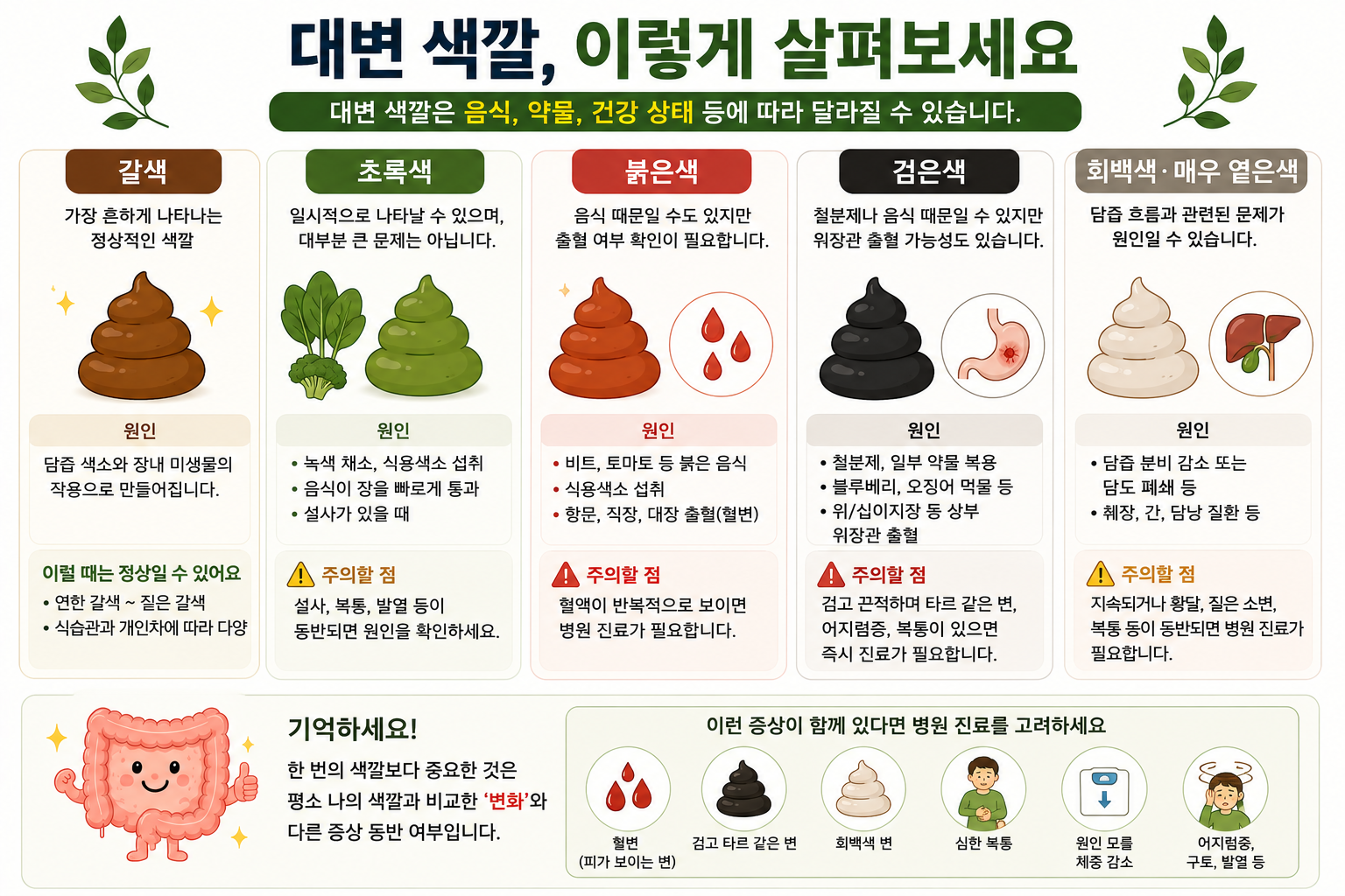 대변 색깔 관찰을 설명하는 그림