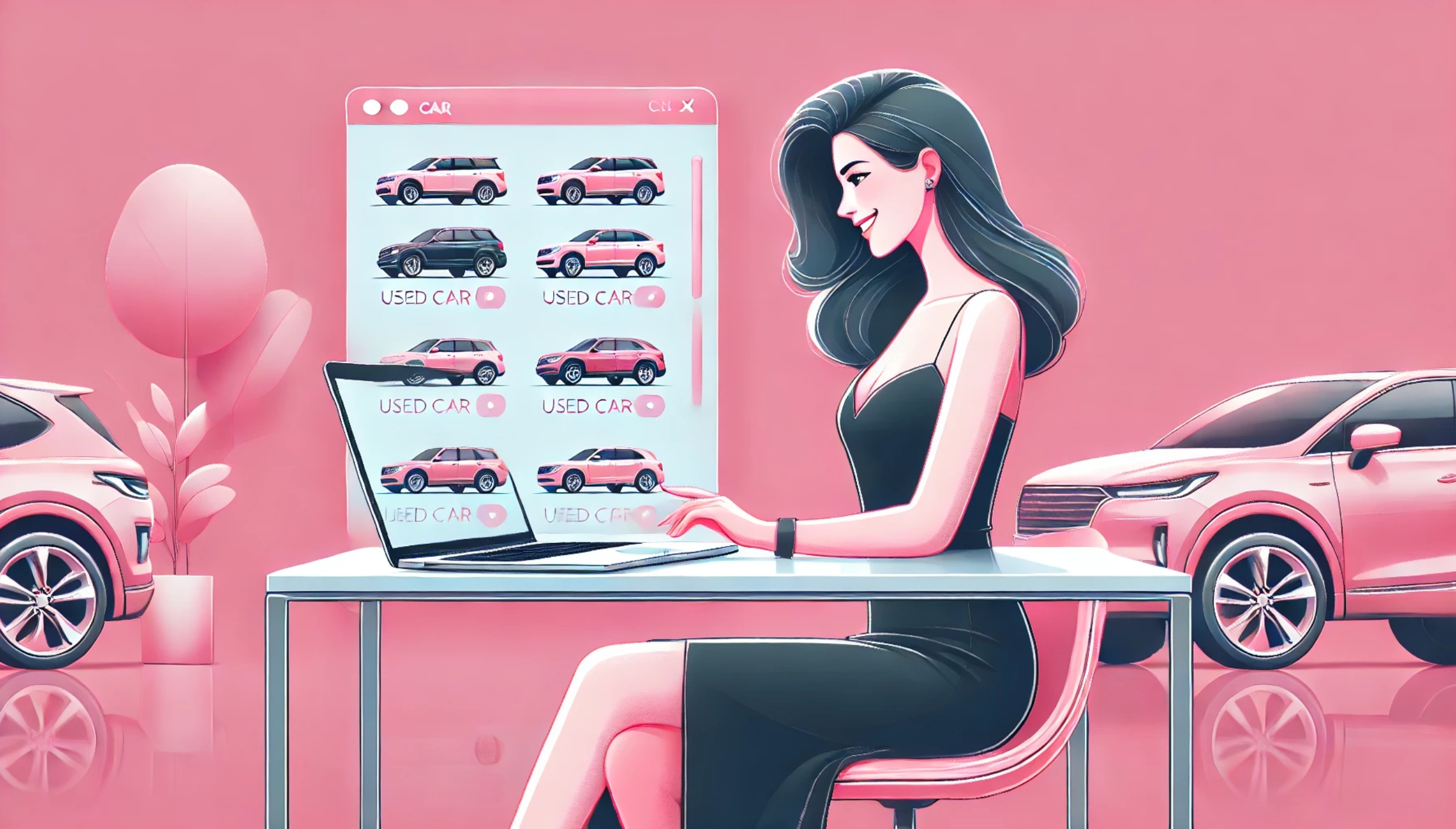 여성 운전자의 중고차 선택 화면