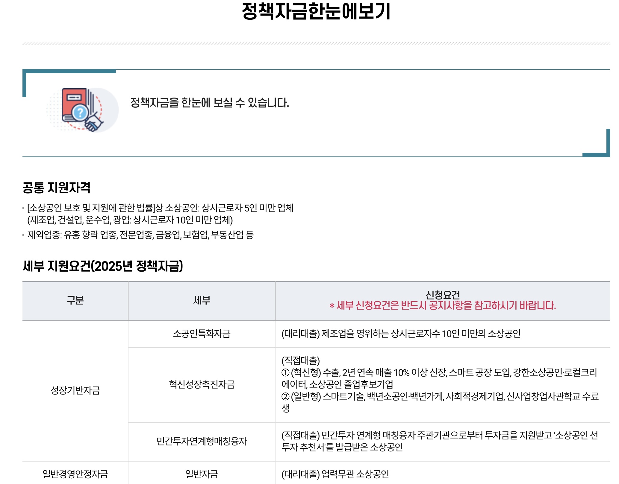 정책자금 한눈에 보기