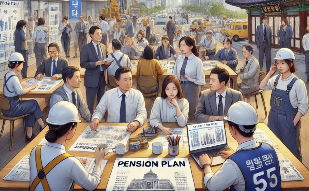 국민연금에 대한 논의 중인 사무실의 모습