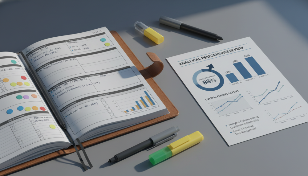 모의고사 성적표의 백분위와 표준점수를 확인하는 모습