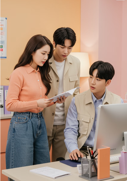 남여가 직원에게 묻는 모습