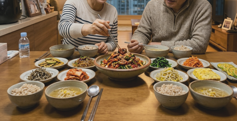 우렁초무침과 저녁식사 이미지