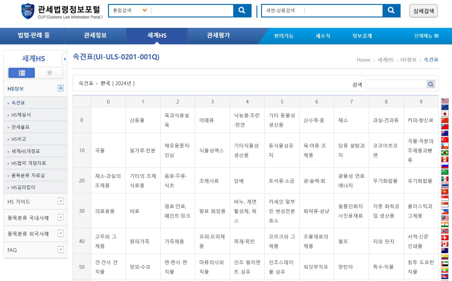 hs code 조회 관세법령정보포털
