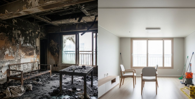 홍천 화재청소 전후