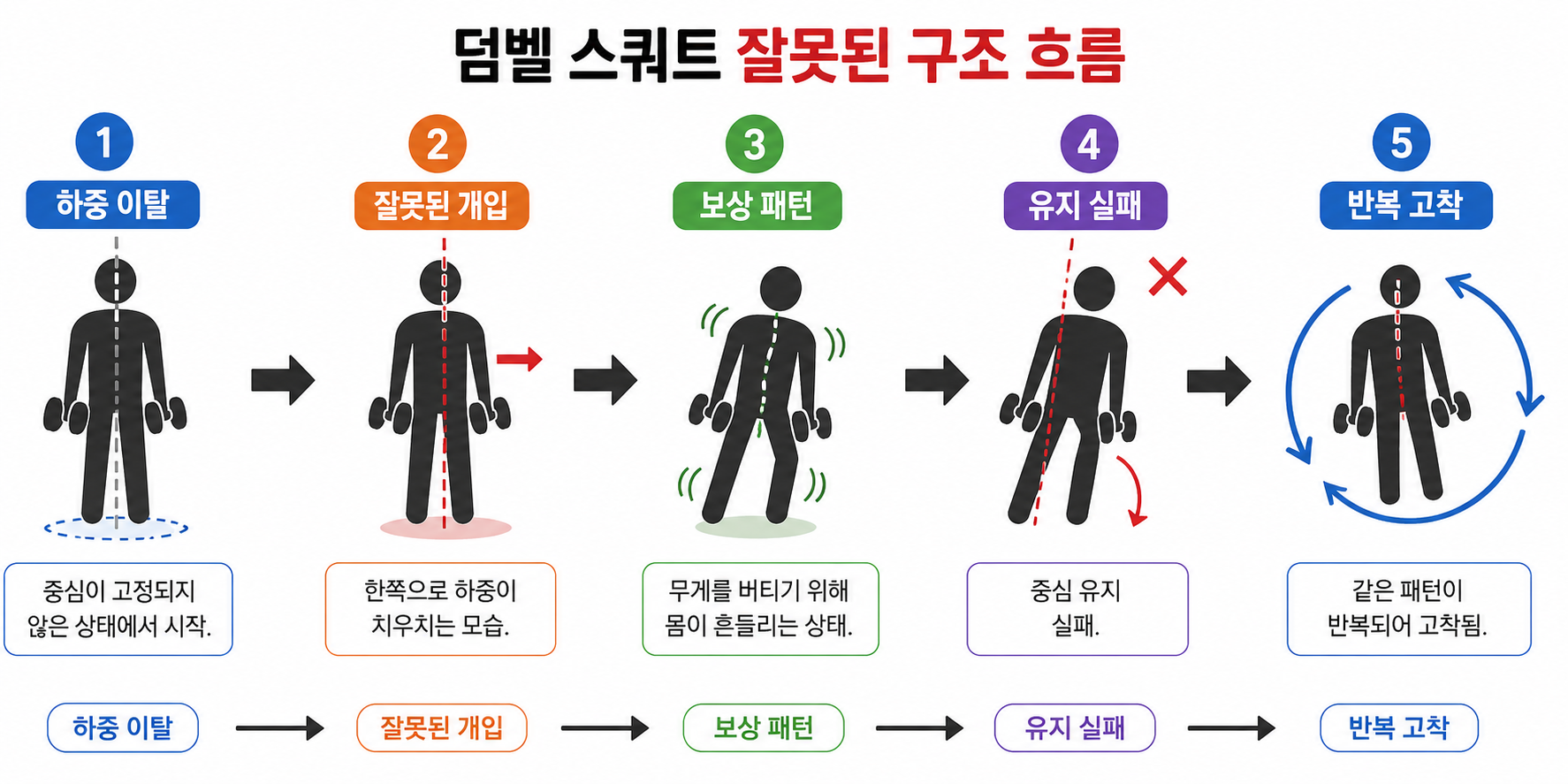 덤벨 스쿼트 잘못된 구조 흐름