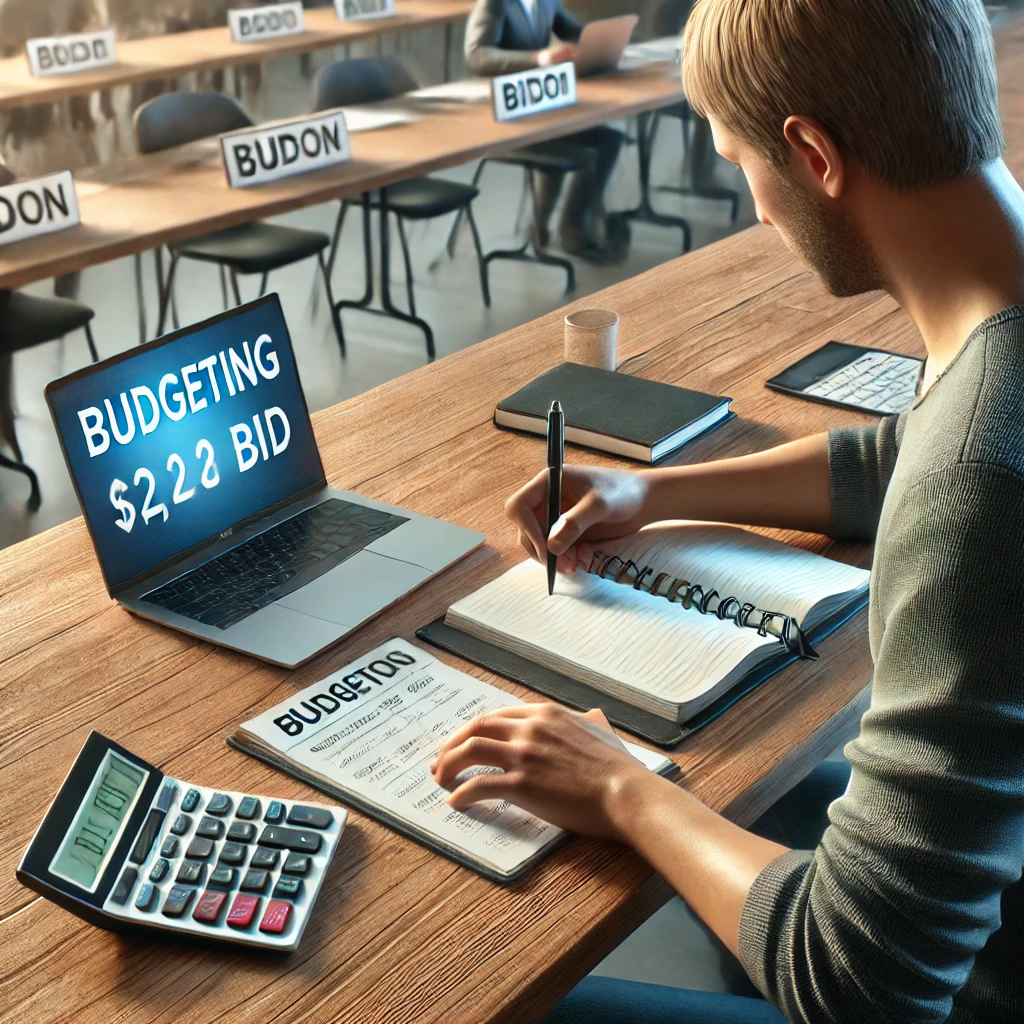 경매 예산을 계획하며 계산기를 사용하는 사람