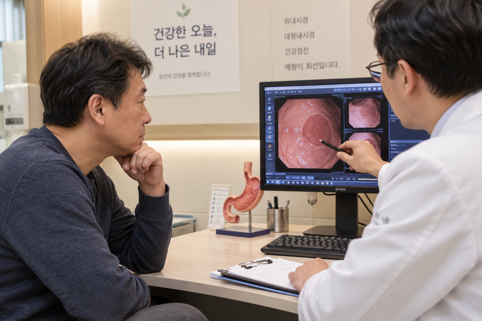 건강검진 후 헬리코박터균 검사 결과를 확인하는 모습