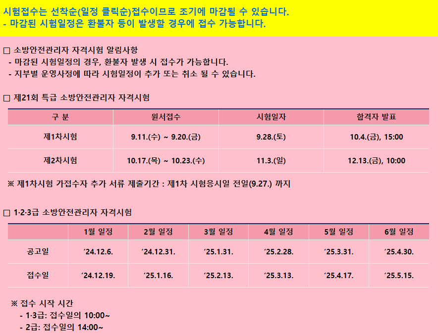 소방안전관리자 1급 응시자격, 2025년 시험일정