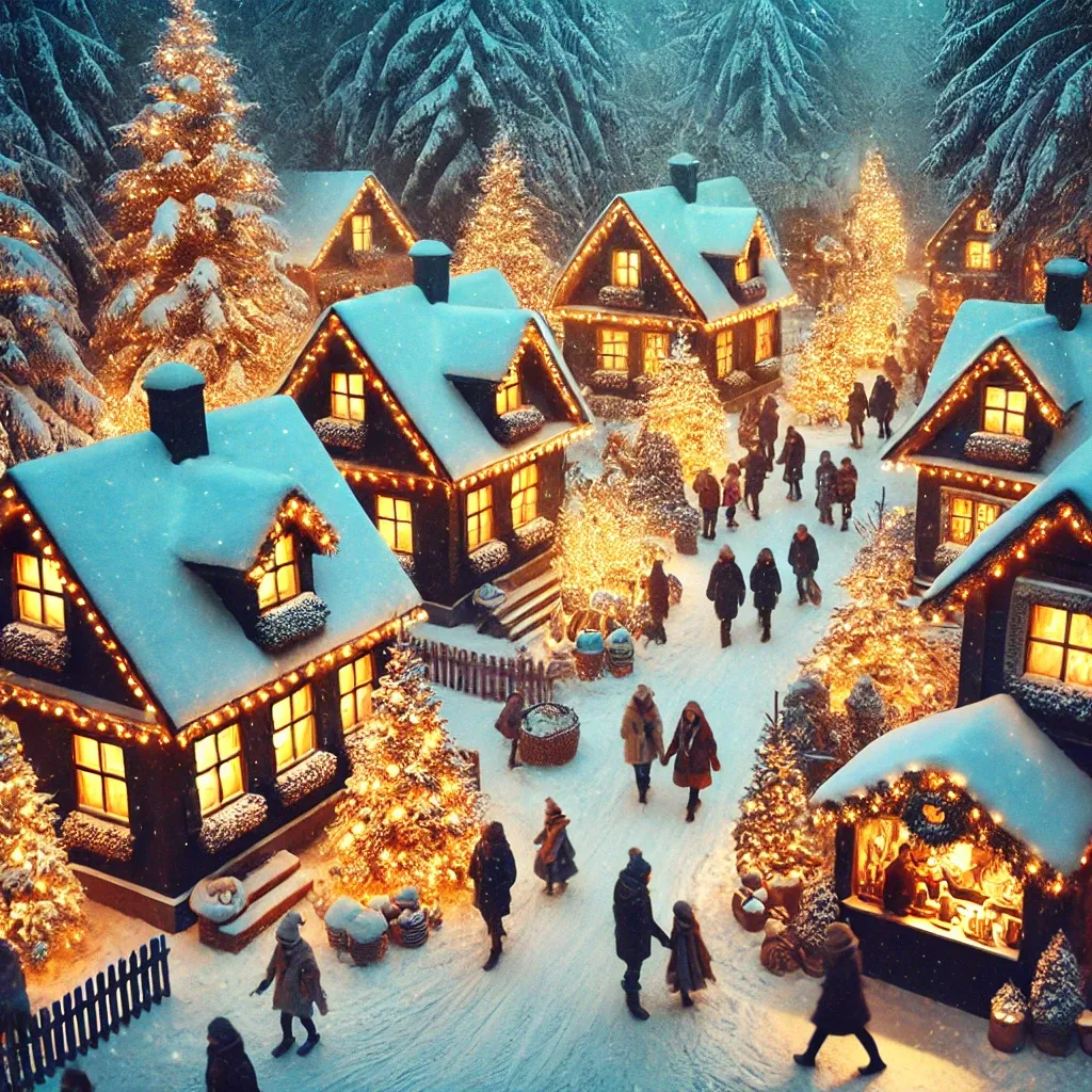 눈이온 마을의 모습-사람들이 거닐고 있는 모습