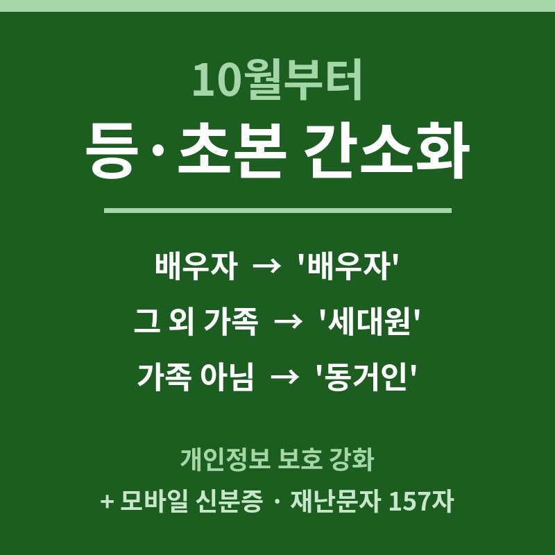 주민등록 등초본 가족관계 표기 간소화 카드뉴스