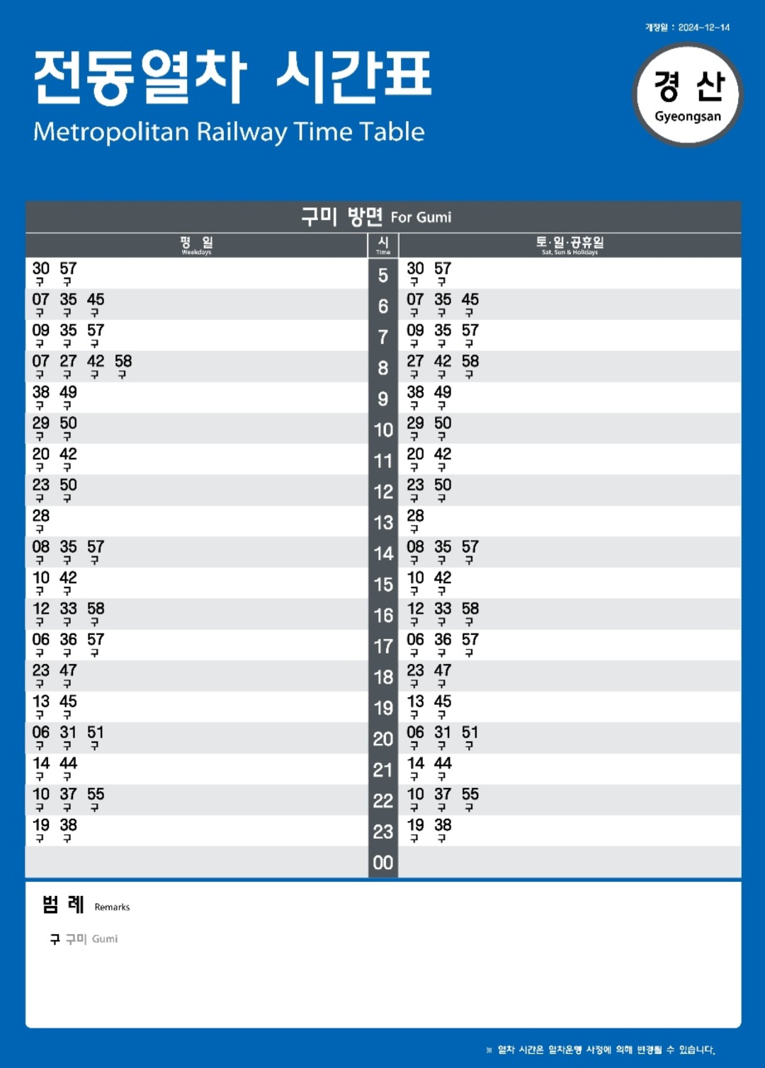 경산역 시간표