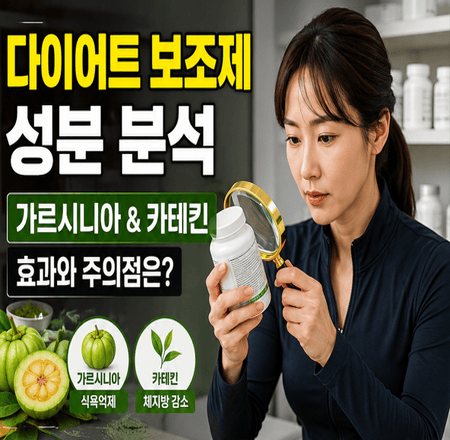 다이어트 보조제 성분 분석을 위해 가르시니아와 카테킨을 꼼꼼히 살피는 모습