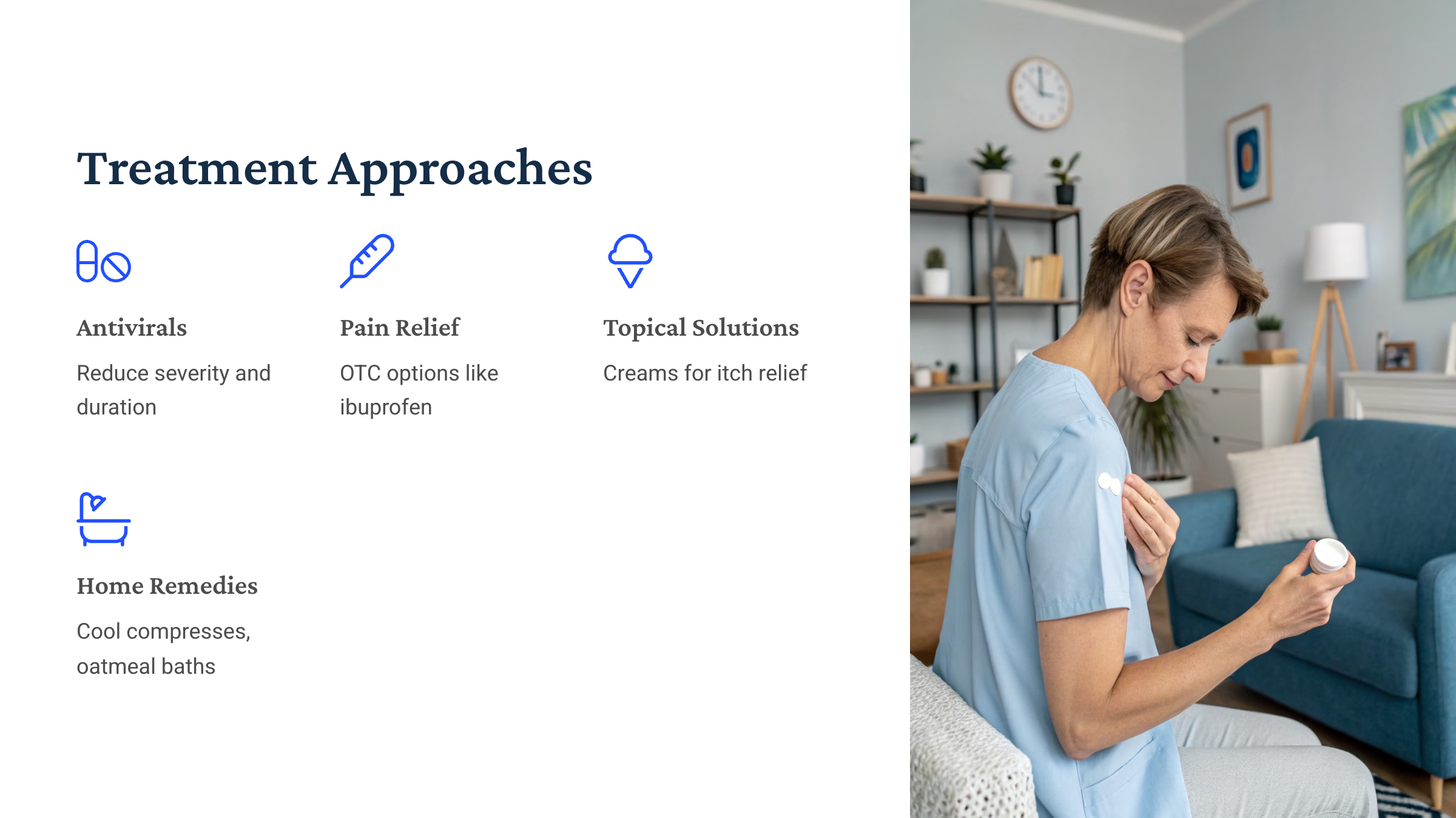 person applying cream to shingles rash, home setting, soft lighting, showing self-care treatment