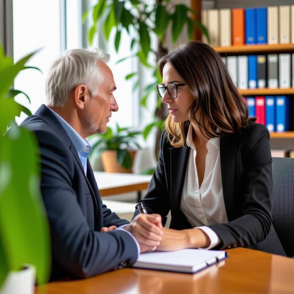 연금 상담: 국민연금 상담을 받는 사람과 상담사의 모습.