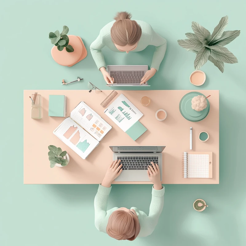 노트북과 노트로 긴 호흡의 나스닥100 연금 ETF 투자계획을 논의하는 장면. 연금 ETF 전략수립, 장기 자산관리, 나스닥100 투자설계, 실무 플래닝, 젊은 투자자 대상 연금관리 팁이 강조된 이미지.