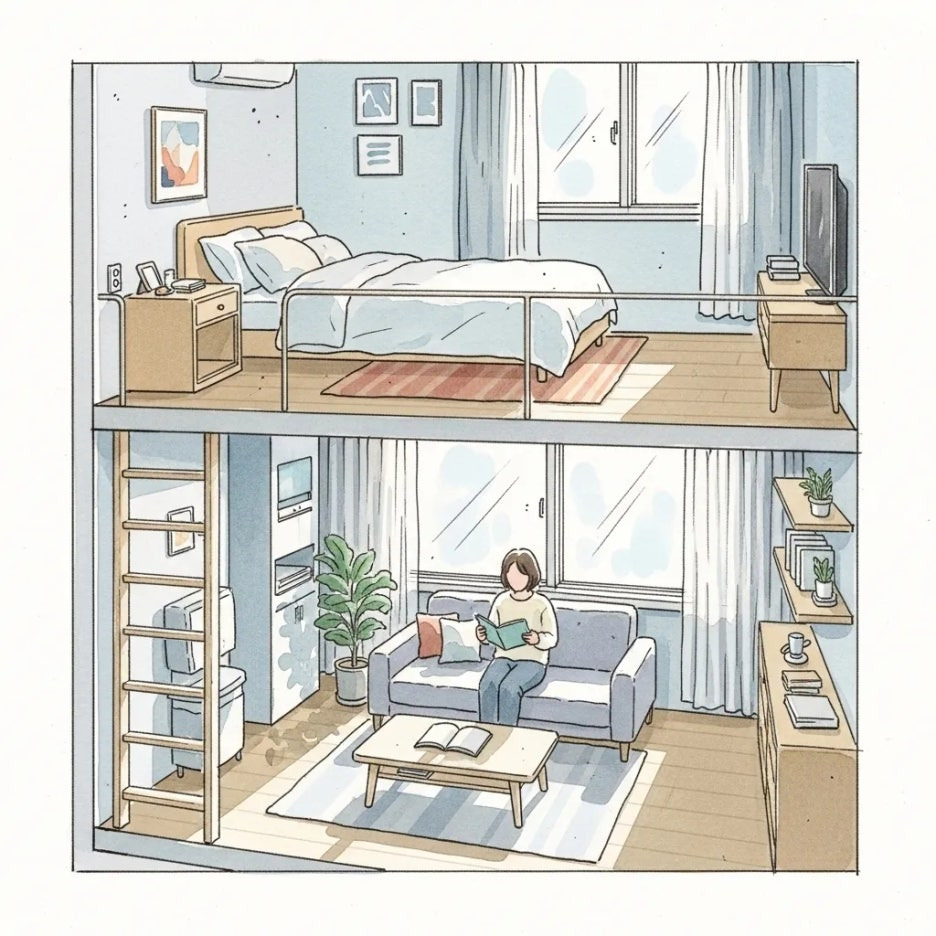 아늑하고 기능적인 복층 오피스텔 내부 모습.
