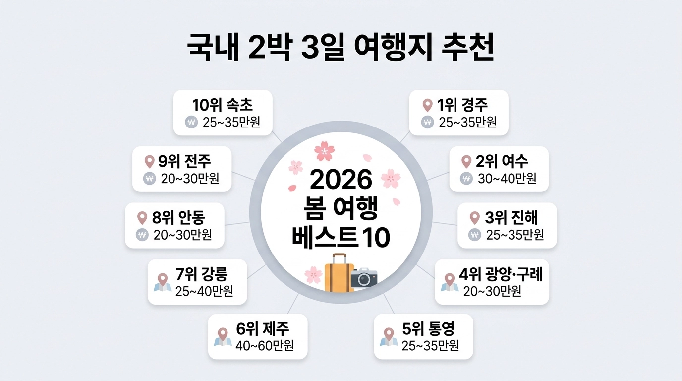 2026 봄 국내 2박 3일 여행지 추천 베스트 10 총정리 인포그래픽