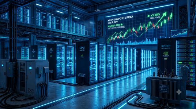 AI 투자 확대에 따른 AI 반도체와 데이터센터, 전력 인프라 관련주를 표현한 이미지