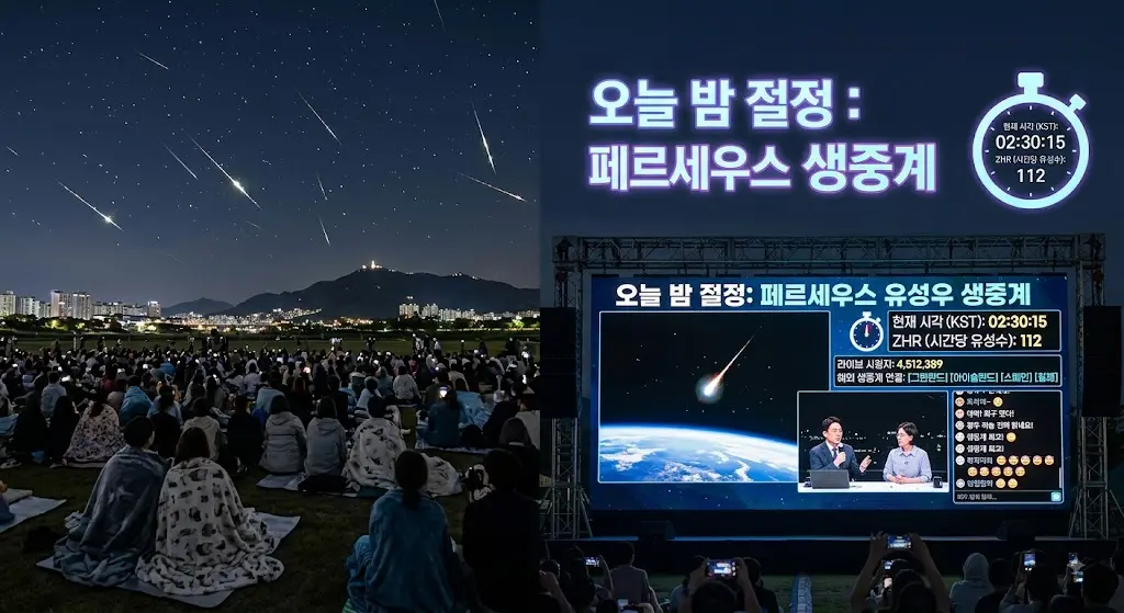 절정 페르세우스 유성 생중계 이미지