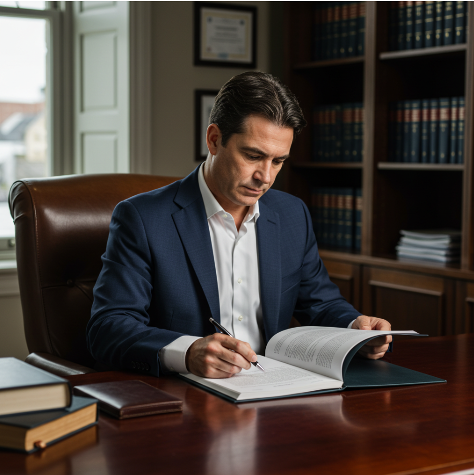 주의사항을 체크하는 변호사의 모습