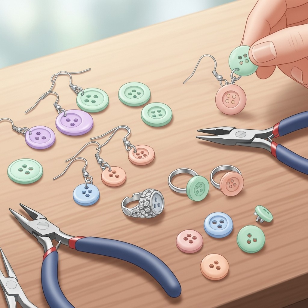 단추 귀걸이 제작 과정