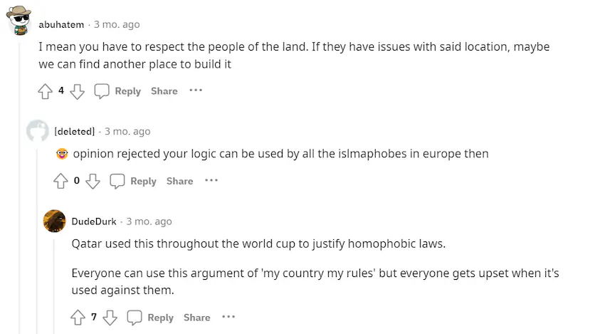 대구 이슬람 사원 건축 반대에 대한 레딧 중동게시판 반응