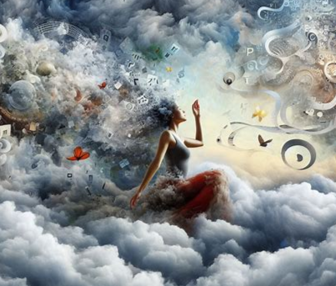 여성의 생각 혼란스럽게 하는 장면(made by Bing)