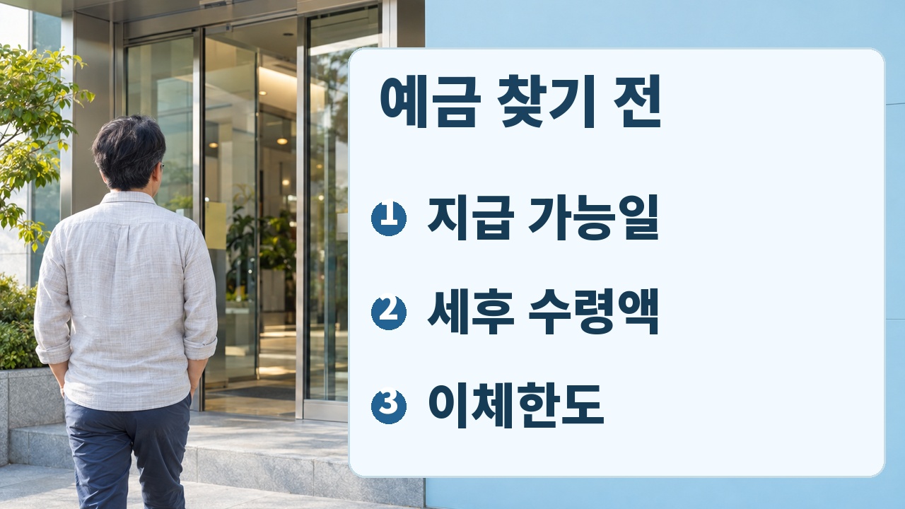 예금 만기금 사용 전에 지급 가능일과 세후 수령액, 이체한도를 확인하는 세 가지 행동