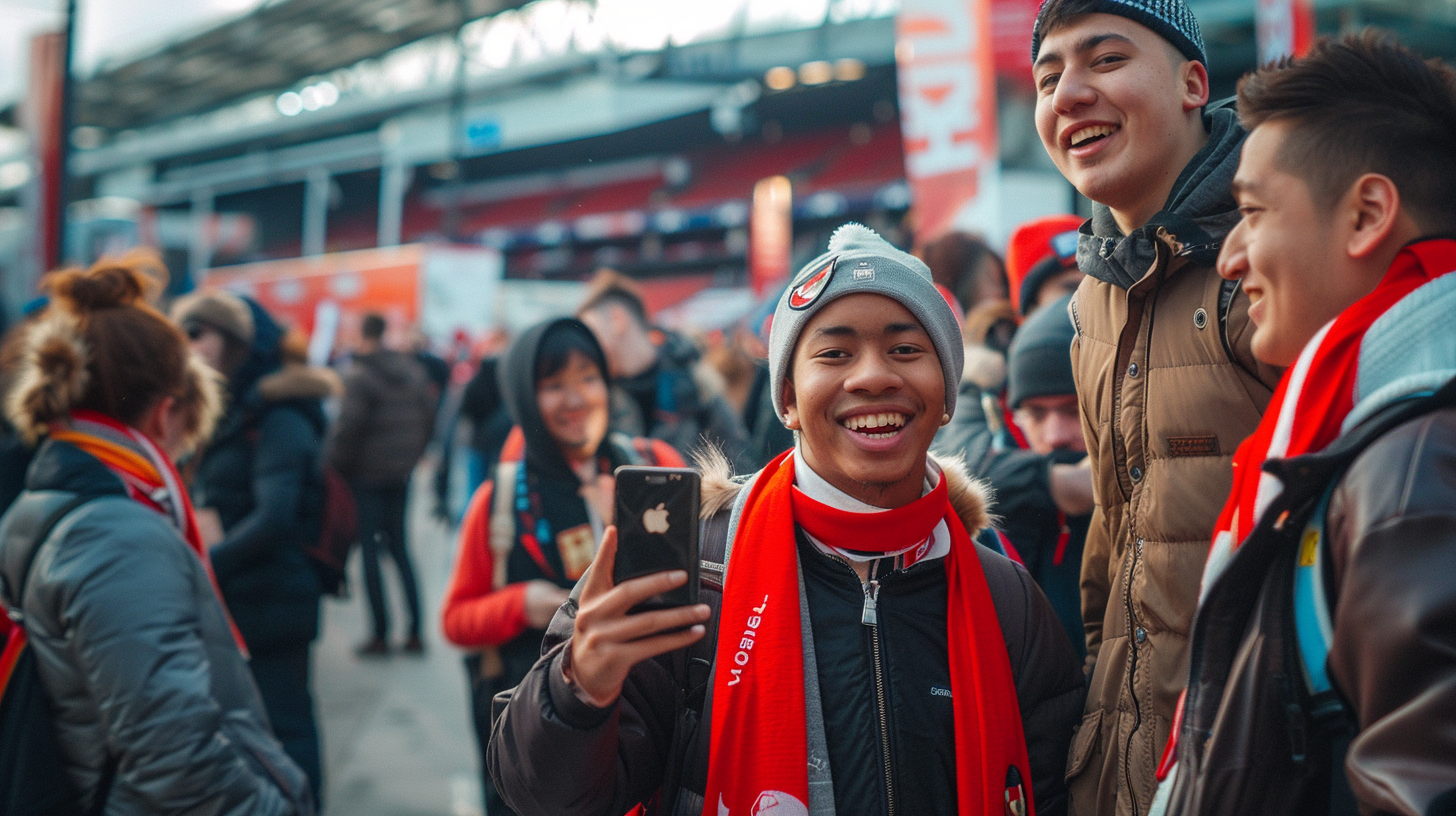 런던에 있는 축구장에 모인 사람들