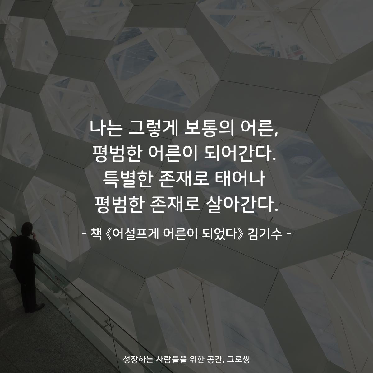 나는 그렇게 보통의 어른,
평범한 어른이 되어간다.
특별한 존재로 태어나
평범한 존재로 살아간다.