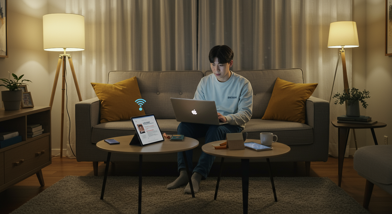 보건증에 대해 검색하는 남자사진