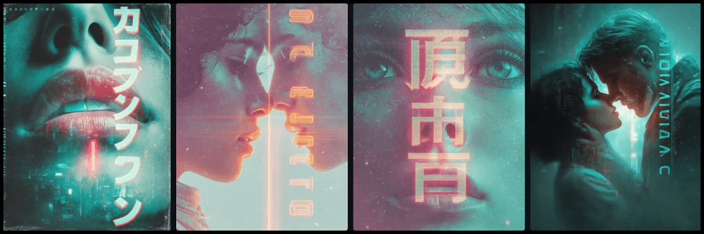 장르 톤과 시대성이 일치하는 SF 로맨스 북커버 디자인 예시_Midjourney