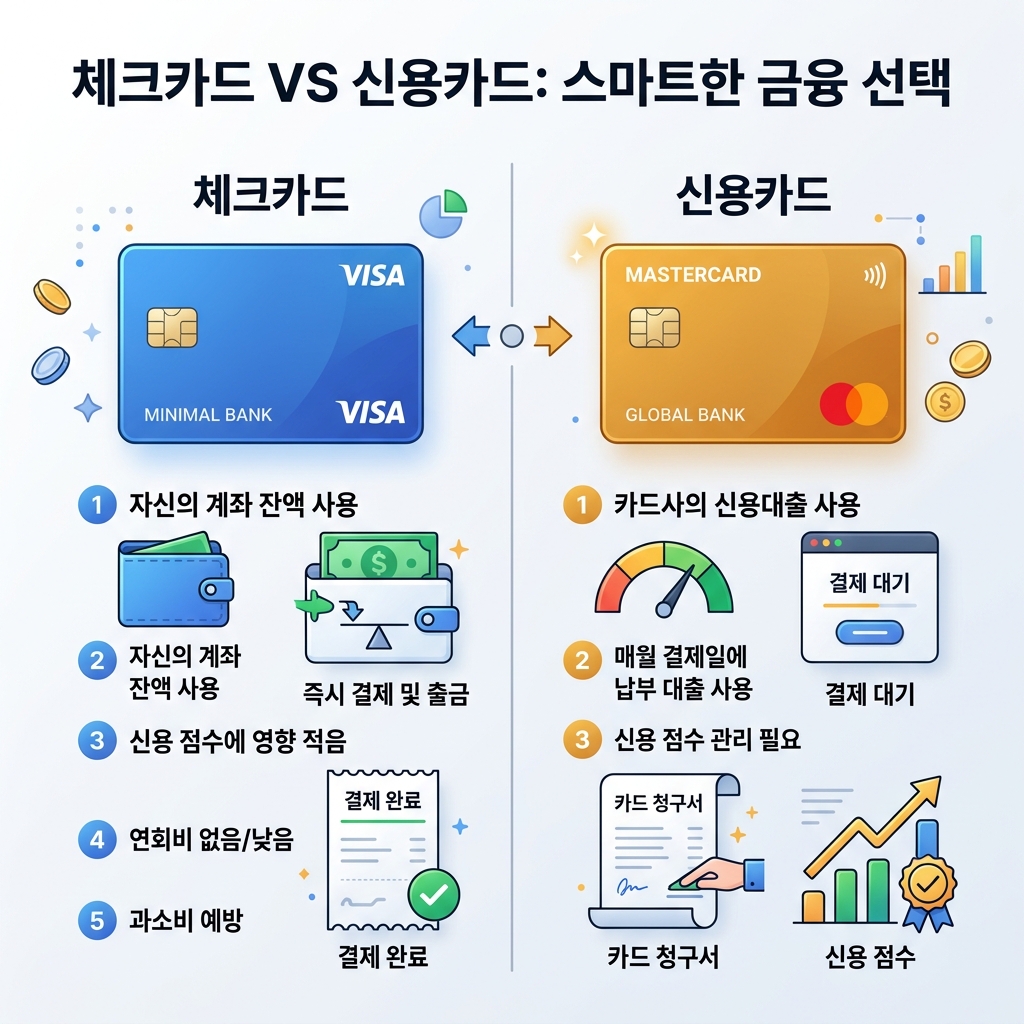 체크카드 신용카드 차이 비교 이미지