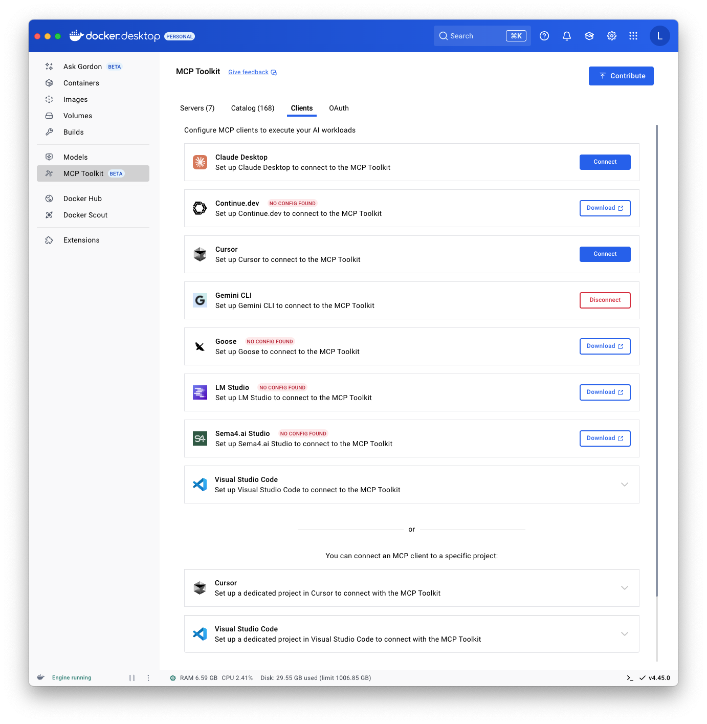 도커 데스크탑 MCP Toolkit 클라이언트 연동