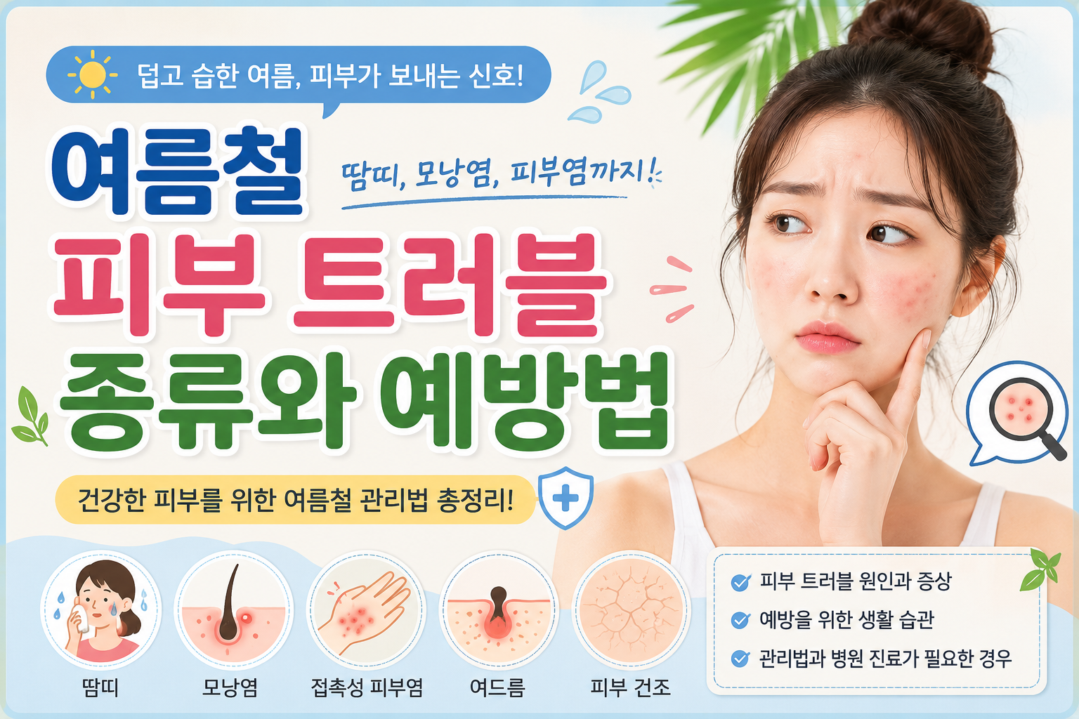 여름철 피부 트러블 종류와 예방법