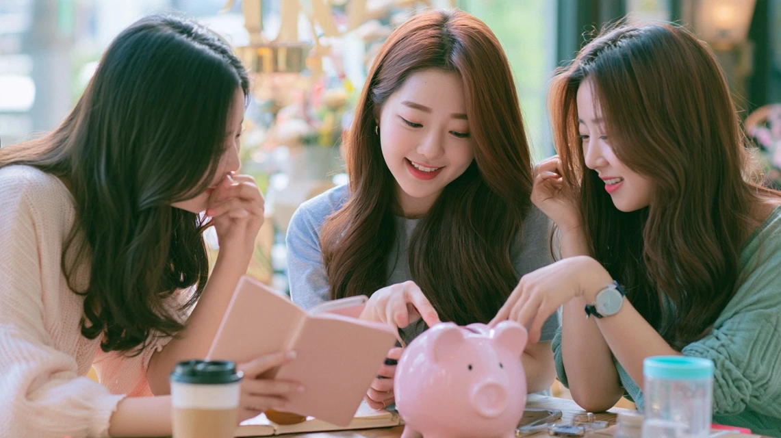 여러 사람이 각자의 가계부를 들여다보는 모습