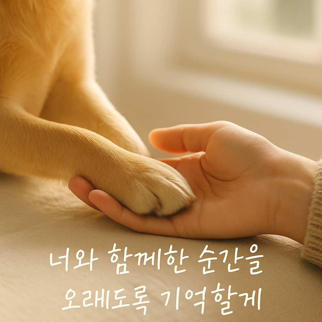 강아지와 손을 잡고 있는 사진