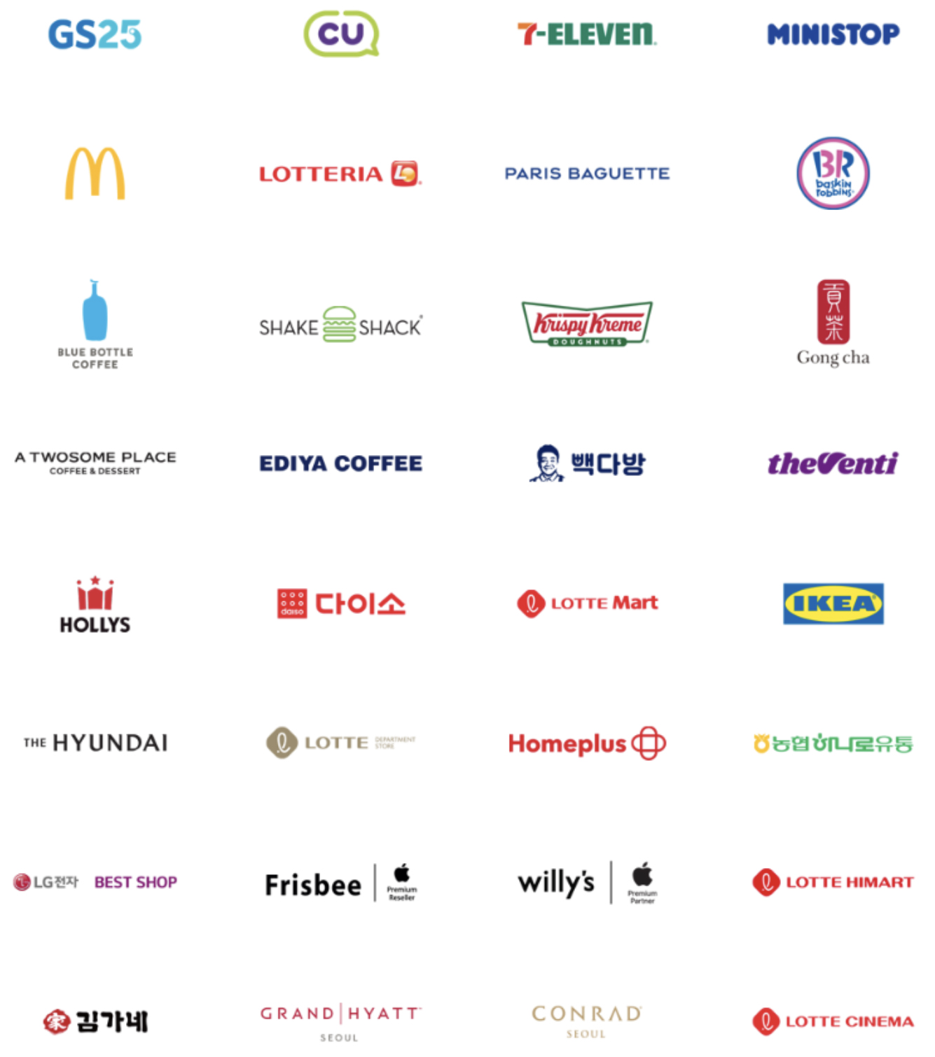 애플페이 다양한 혜택들 로고들.