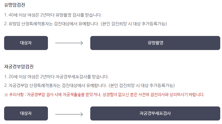 암 검진 항목 (추가 선택 항목)