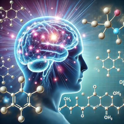 뇌신경을 활성화 시키는 트립토판, 티로신, 글루타민 등의 분자 구조가 있는 그림
