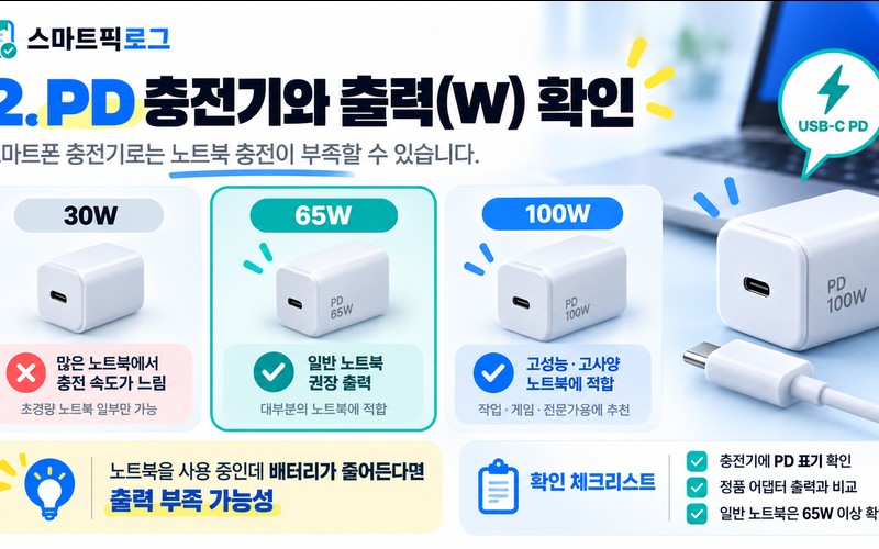 노트북 USB-C 충전 안 될 때 원인별 해결법과 규격 점검 가이드 -