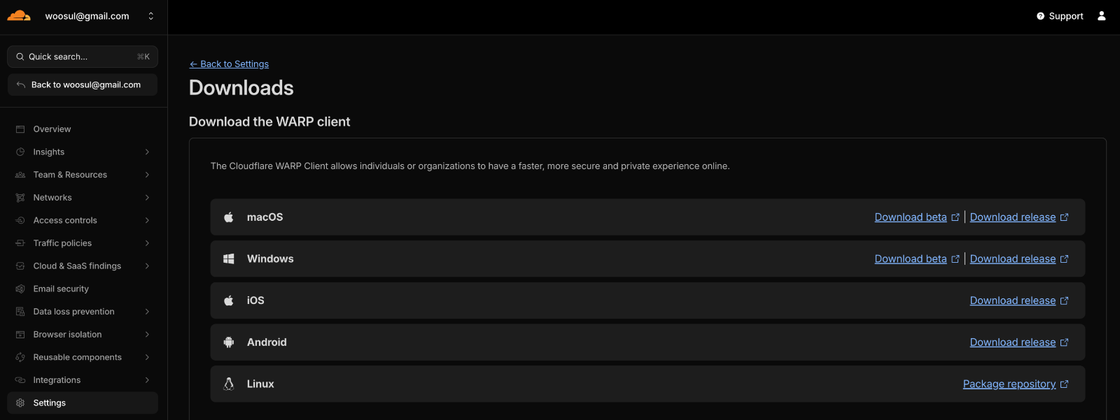 Zero Trust > Settings > Download > Download the WARP Client