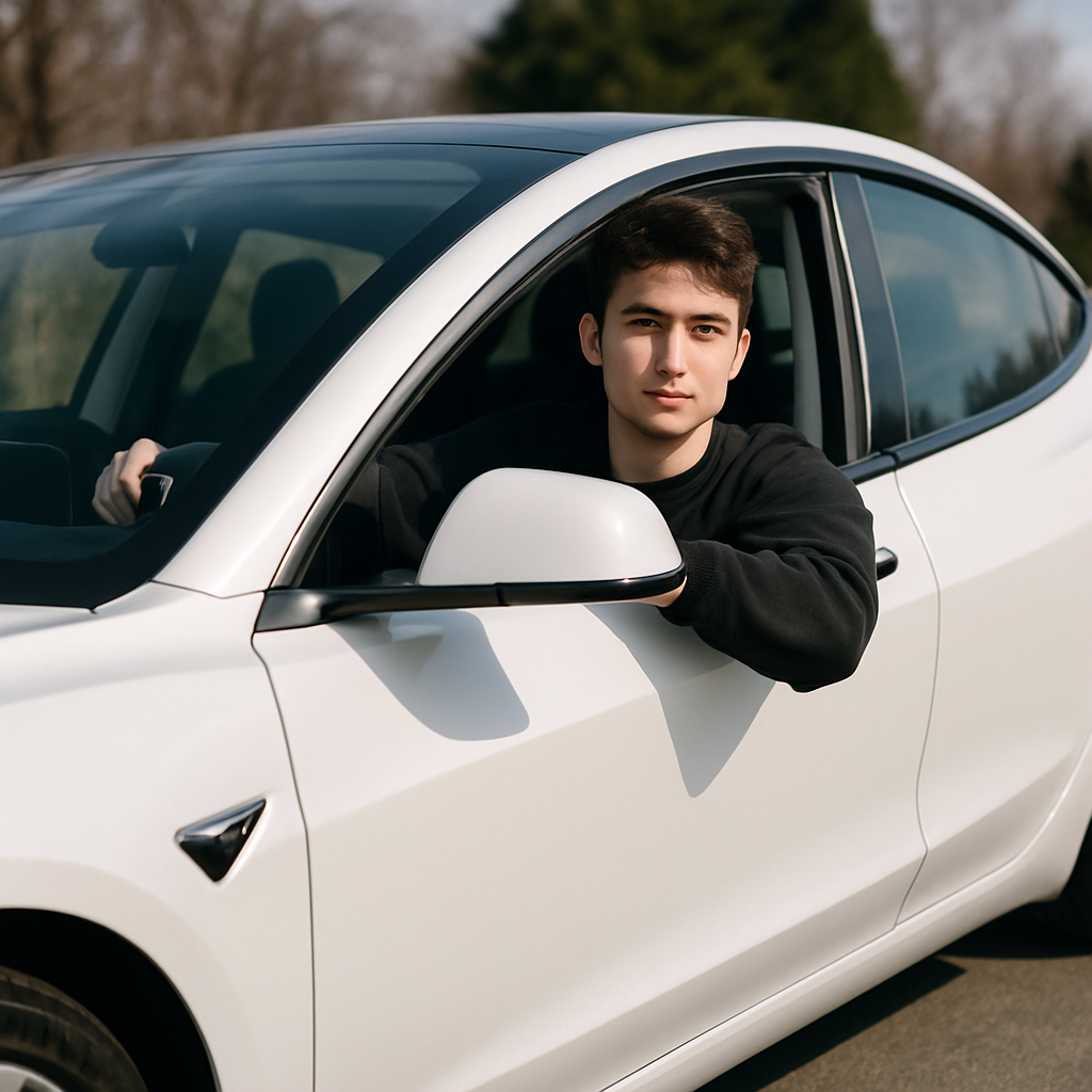 20대 남성이 테슬라 타고 다니는 이미지