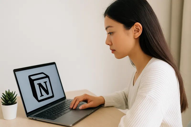 노션으로 부업 계획을 정리하는 여성의 모습