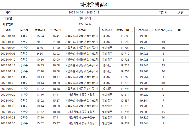 차량운행일지생성