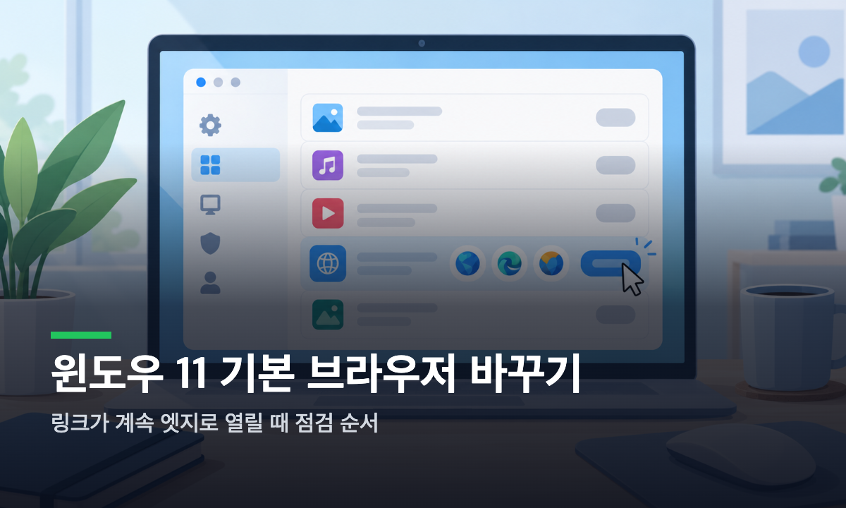 윈도우 11 설정에서 기본 브라우저와 기본 앱을 변경하는 화면 대표 이미지